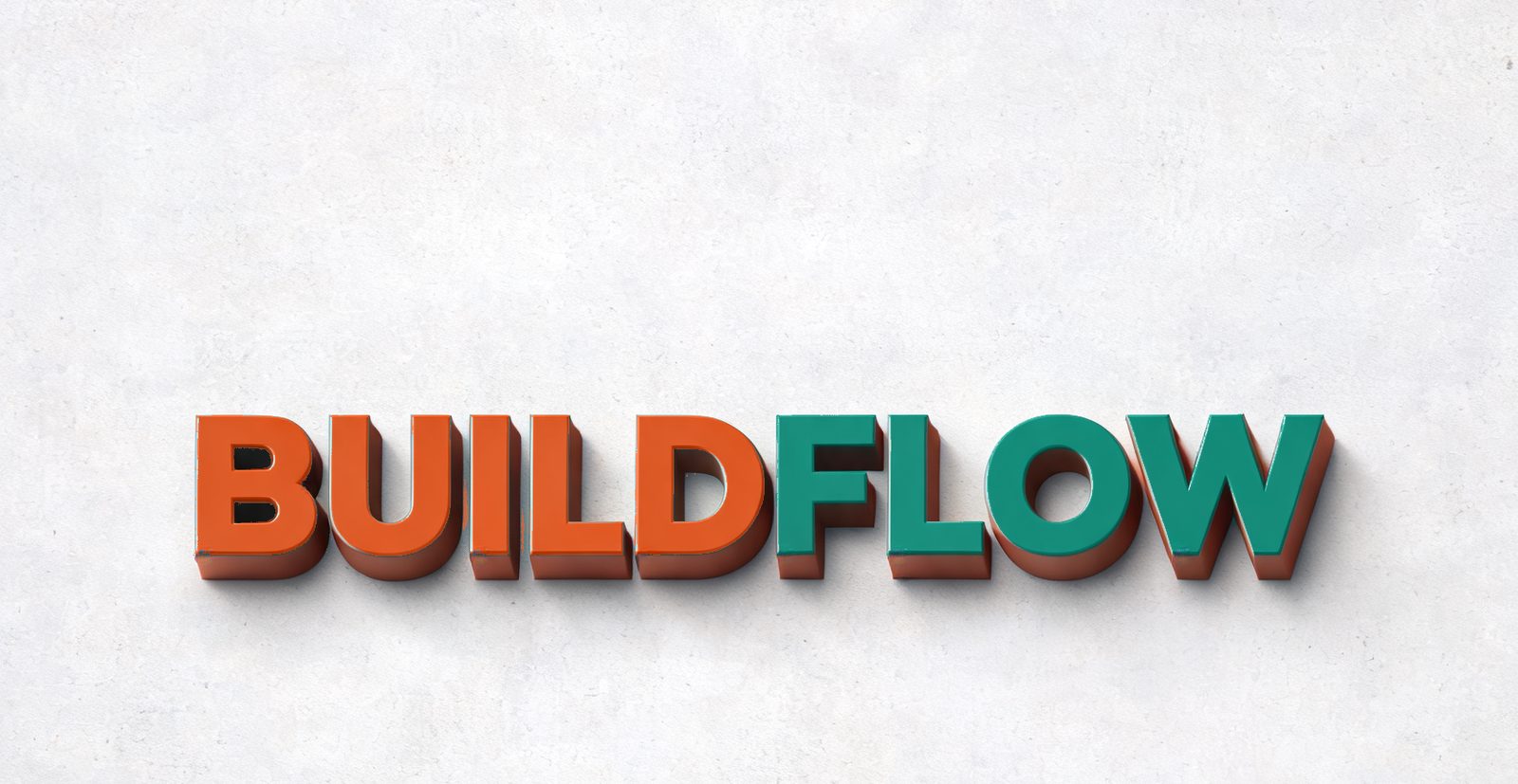 Logotipo BUILDFLOW en relieve sobre una pared de concreto